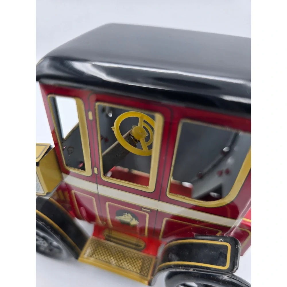 Vintage Japanese Tin Litho Friction Horseless Carriage Antique Toy Car Red Black